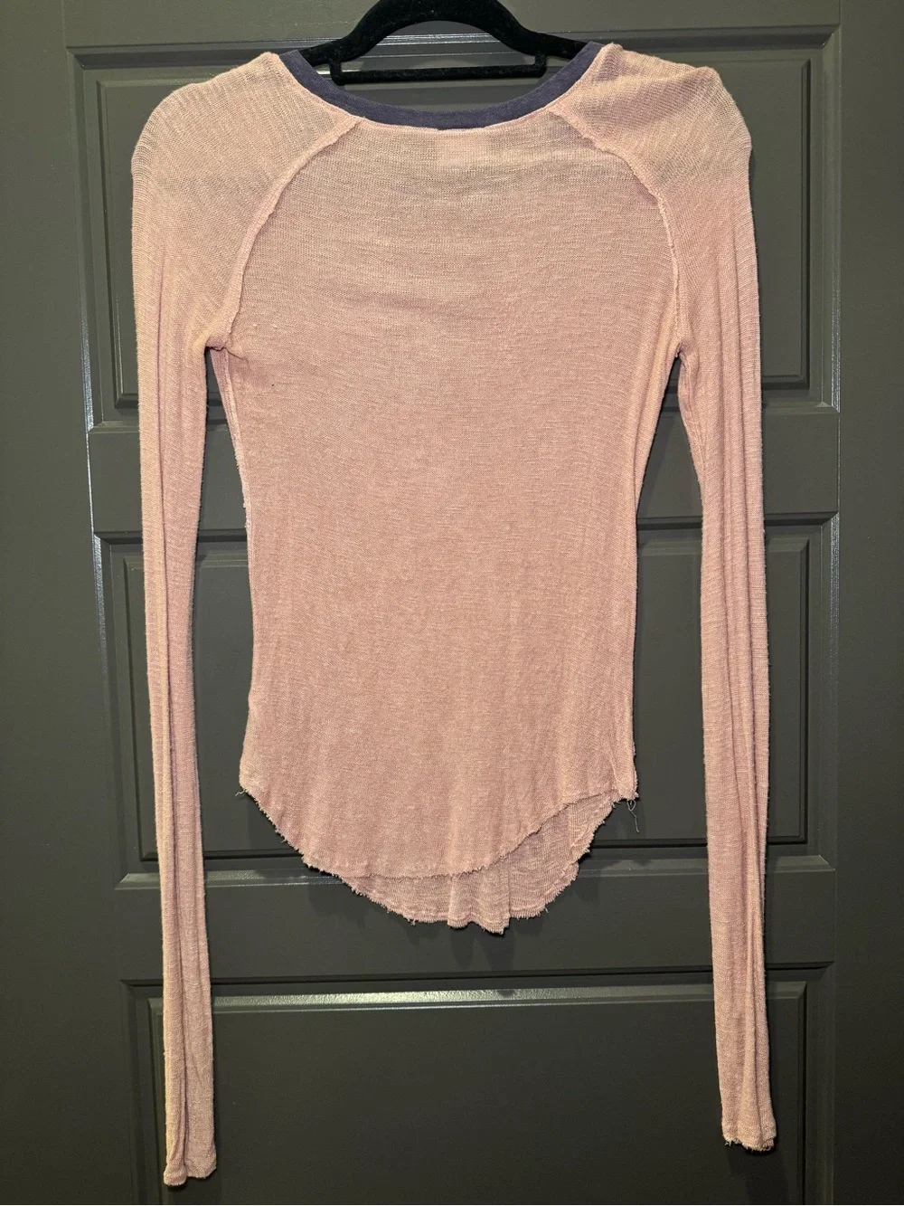 Long-Sleeve Tee in Blush Pink with Contrast Neck